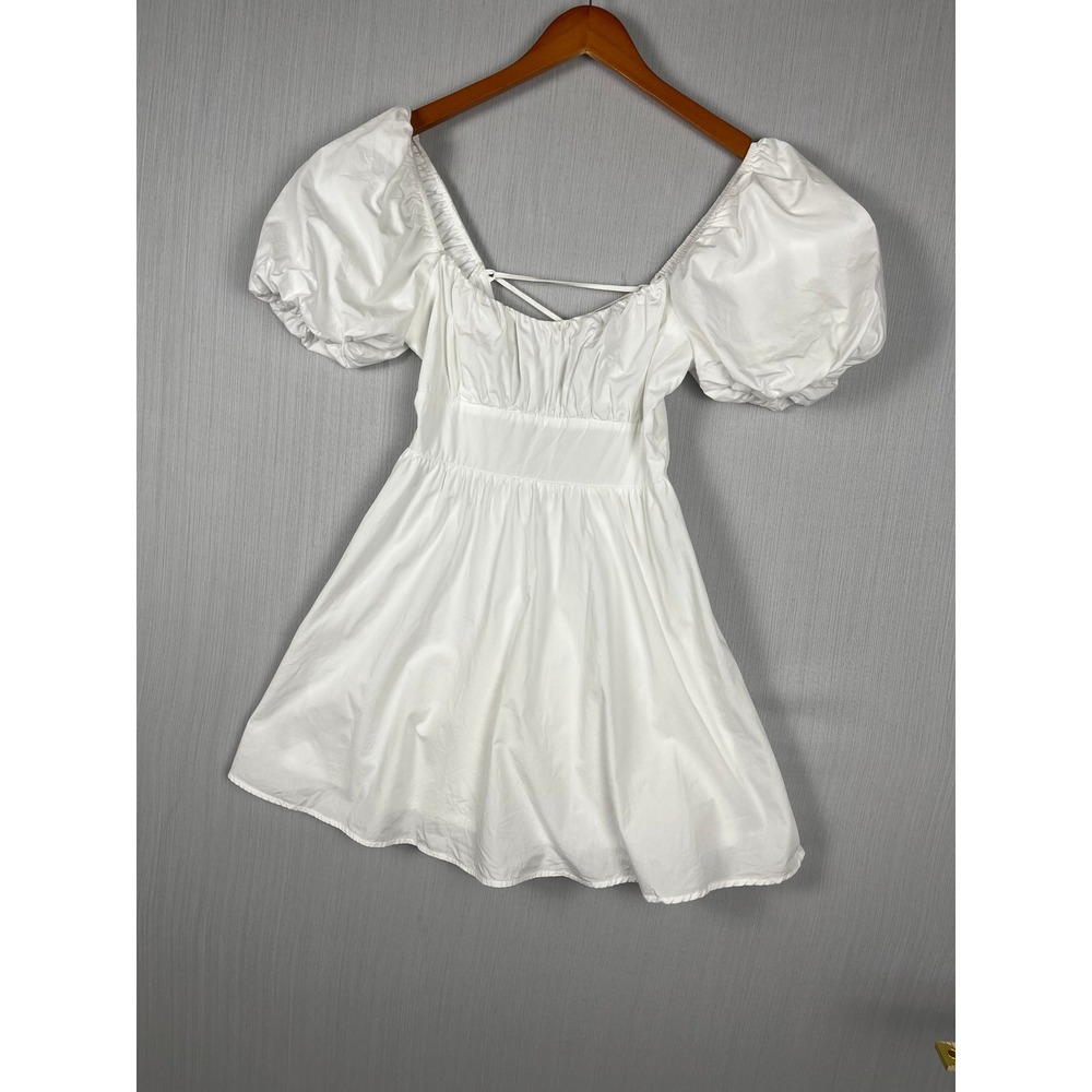 Altar'd State Dress Women M White Puff Sleeve Lace Up Back Coquette Milkmaid
